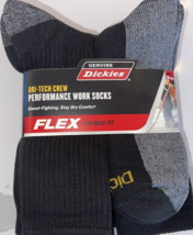 Dickies Flex DRI-TECH Crew Performance Work Sweat Fighting Socks 3 Pr 6-12 Black - £10.82 GBP