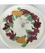 Handpainted vintage ceramic platter with metal center handle grapes pear... - $21.73