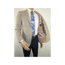 Men Sport Coat by Berlusconi Turkey Soft European Plaid #MK80 04 Beige Blue image 4