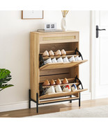 Natural Rattan 2 Flip Down with 1 Drawer Free-Standing Shoe Rack - £259.40 GBP