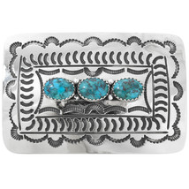 Classic Stamped Silver Turquoise Belt Buckle Native American Navajo G Boyd - £137.71 GBP