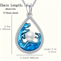 Ocean-Inspired Teardrop Blue Wave Pendant Necklace with Faux Pearl - New - £11.78 GBP