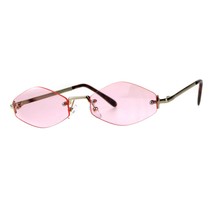 Skinny Oval Diamond Shape Sunglasses Womens Rimless Metal Frame Color Lens - £14.82 GBP