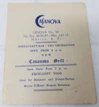 Casanova Mexico City Restaurant Advertising Card 1945 Genova No. 16 - $11.35