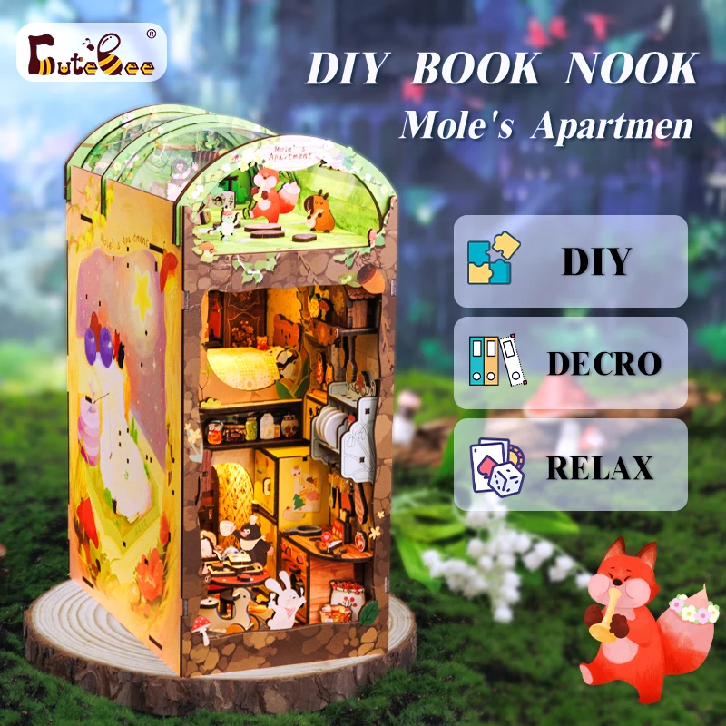 CUTEBEE-Book Nook Kit, DIY Doll House with Touch Light, Dust Cover, Cartoon 3D - £66.78 GBP+
