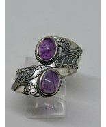 Amethyst Two Stone Ring 925 Sterling Silver Size 8 - $649.87 MXN