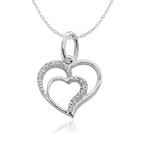 0.09Ct Round Cut Cz Diamond Double Heart Pendant Necklace in Solid 925 Silver - £29.07 GBP