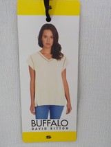 Buffalo David Bitton Womens Top Sz S Antique White Short Sleeve V-NECK Shirt Nwt - £7.83 GBP