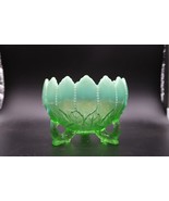 Antique Northwood Green Opal Carnival Glass Leaf &amp; Beads 3-Footed Rose Bowl - $45.00
