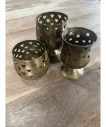 3 Brass Goblet Candle Holder Pierced Heart &amp; Stars Pattern Patina Vintage - €14,98 EUR