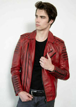 Genuine Soft Lambskin Leather Men&#39;s Red Jacket Motorcycle Handmade Casual Biker - £84.78 GBP
