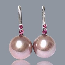 Magnificent 10mm Natural Purple Rose Pink Edison Cultured Pearl Dangle Earrings - £87.58 GBP