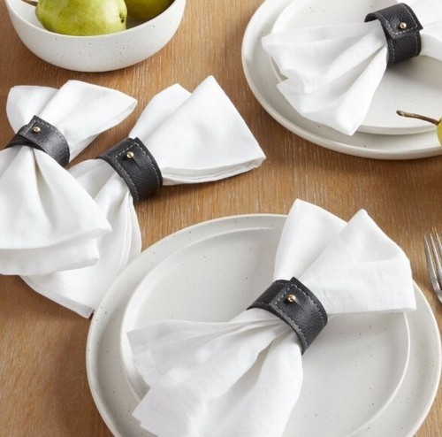 Set of Four (4) ~ Better Homes ~ BLACK ~ Faux Leather Napkin Rings ~ 1.25" x 2" Item image 2