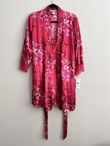 Linea Donatella Teddy Lace Slip Dress And Robe Short Red M Pajama Set Fl... - $529.74 MXN