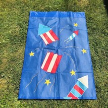 Vintage Firework Rocket 4th of July Yard House Flag  Star Boom 28” X 42”... - $17.77