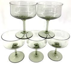 Vintage Green Mist Champagne Tall Sherbet Crystal Glasses 3 5/8&quot; Set of ... - $49.49