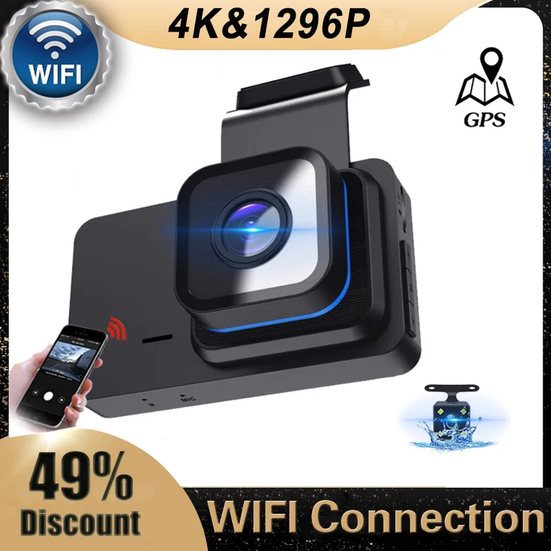 Car DVR 3.0&quot; 4K Wifi GPS Dual Lens Rear View Dash Cam Vehicle Camera Video - £34.23 GBP+