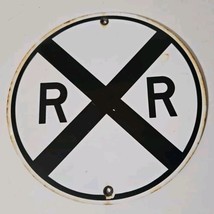 8 7/8 Inch RR Railroad Crossing Sign -  Round Porcelain Metal. Vintage  - $12.65