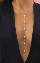 Faux pearl necklace - Y necklace  - Crystal Necklace - £12.86 GBP