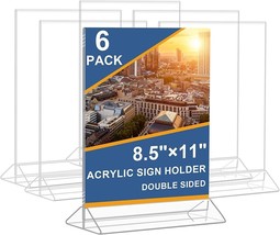 6Pack Acrylic Sign Holder 8.5&quot;x11&quot; Vertical Double-Sided Flyer Display S... - £11.56 GBP
