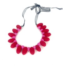 Handmade red Valentine&#39;s Day wool necklace, one of a kind adjustable felt ball n - £30.13 GBP