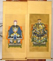 Large Set of Antique Chinese Portrait Oil on Silk Paintings Scrolls 67 x 28 - £1,020.58 GBP