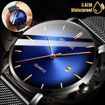 Fashion Men&#39;s Watch Mesh Belt Blue Dial Minimalist Ultra Stainless Steel... - £21.32 GBP