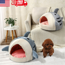 Cute Shark Pet Sleeping Bed Hideout House Warm Soft Comfortable Cat Dog Nest USA - £35.38 GBP