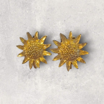 Vintage Clip on Earrings Stud Sunflower Flowers Gold Tone - £6.80 GBP