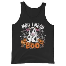 Cute Ghost Cow Moo I Mean Boo Halloween Funny Cow Lover Unisex Tank Top Black - £19.69 GBP+