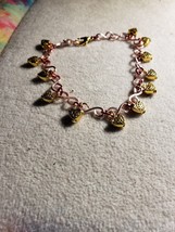 6-8.5 Rose Gold Handcrafted Chain With Filigree Hearts Bracelet One Of A Kind - £22.52 GBP