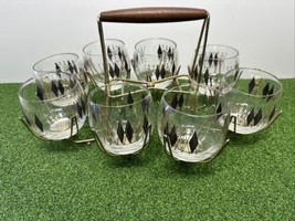 Mcm 8 Vtg Federal Harlequin Roly Poly Glasses + Caddy Black Diamond Atomic - £158.27 GBP