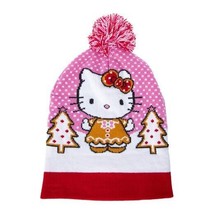 Hello Kitty Hat Gingerbread Pom Beanie Sanrio Holiday Christmas Pink Kaw... - $17.81