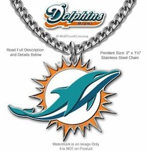 LARGE MIAMI DOLPHINS NECKLACE STAINLESS STEEL CHAIN FOOTBALL NFL FREE SH... - $20.76