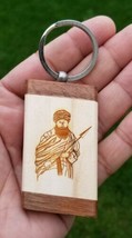 Sikh Punjabi Sant Jarnail Singh Khalsa Bhindranwale Kaur Wood Key Chain ... - £7.12 GBP