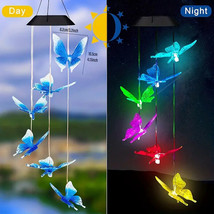 Blue Butterfly Solar Powered Color Changing Wind Chimes LED Decorative Lights - £9.10 GBP