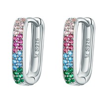 Silver colorful zircons square ear buckles hoop earrings for women fashion jewelry gift thumb200