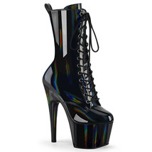 Pleaser ADORE-1040WR-HG Sexy 7&quot; Heel Black Hologram Platform Lace Up Ankle Boots - £78.26 GBP