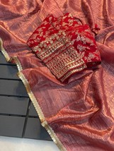 Peach Colour Beautiful Gold Crush Fabric Saree With Stitched Blouse (40 ... - $70.00