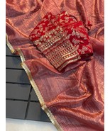 Peach Colour Beautiful Gold Crush Fabric Saree With Stitched Blouse (40 ... - $70.00