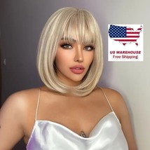 Bob Wig With Bangs, Short Ash Blonde Bob Wigs For Women, Synthetic Repla... - $32.99