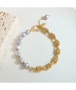Half Pearl Half Chain Stainless Steel Bracelet - $42.95