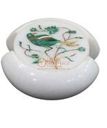 Malachite Inlay Parrot Floral Arts Marble Coaster Set (Set of 6) Gift E1990 - $7,100.38 MXN