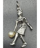 Vintage Sterling Silver Bowling Charm Faux Pearl Woman Bowler Figural 1&quot;... - $268.10 MXN