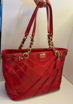 Coach Madison Diagonal Pleated Patent Leather Shoulder Handbag Punch Red - £241.27 GBP