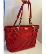 Coach Madison Diagonal Pleated Patent Leather Shoulder Handbag Punch Red - $410.29 CAD