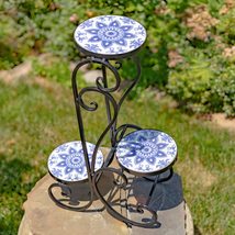 Zaer Ltd. Mosaic Tile Furniture (3 Pot Plant Stand, Denver Dark Blue) - $119.95