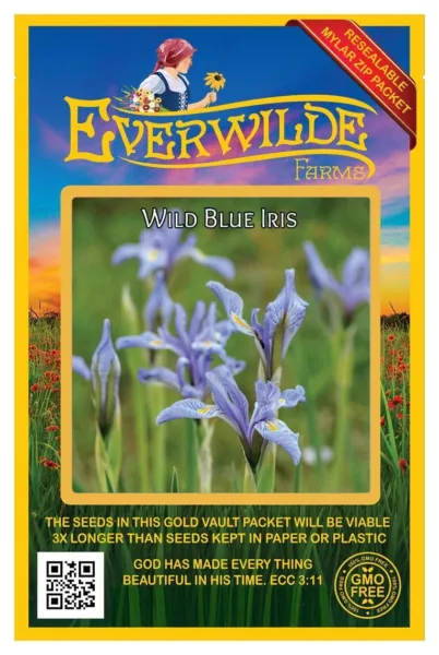 100 Wild Blue Iris Wildflower Seeds - Everwilde Farms Mylar Seed Packet - £7.59 GBP