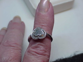 Sterling Blue Diamond .30ct Heart Ring Ornate Sz 7 1.9Grams Vintg - £77.89 GBP