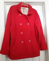 Liz Claiborne Lizwear Fleece Coat Jacket Double Breasted Look Red Women&#39;s M Vtg - £22.64 GBP